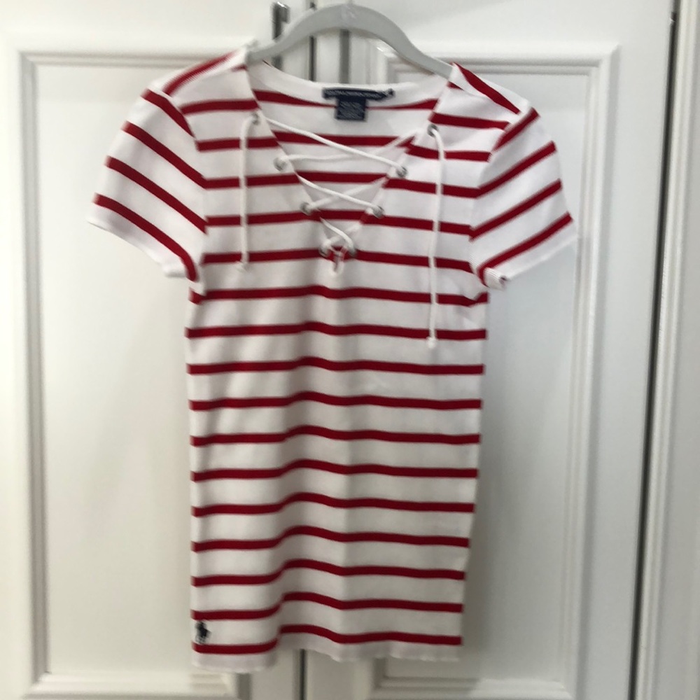 Ralph Lauren Sport Red and White Top M